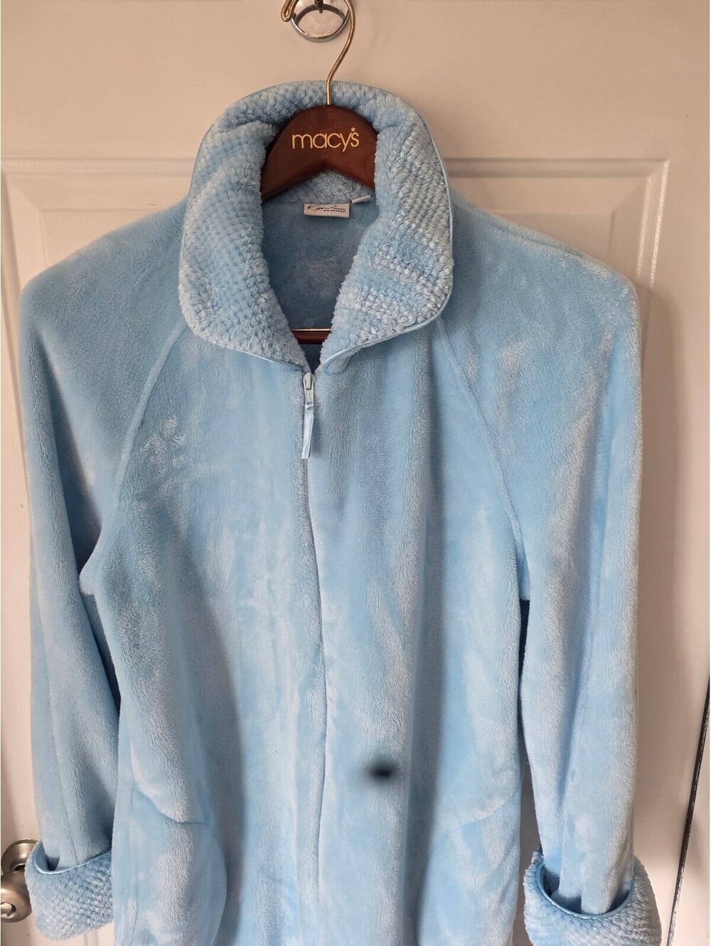Kim Rogers XL Light Blue Plush Fleece Robe with Zip Front